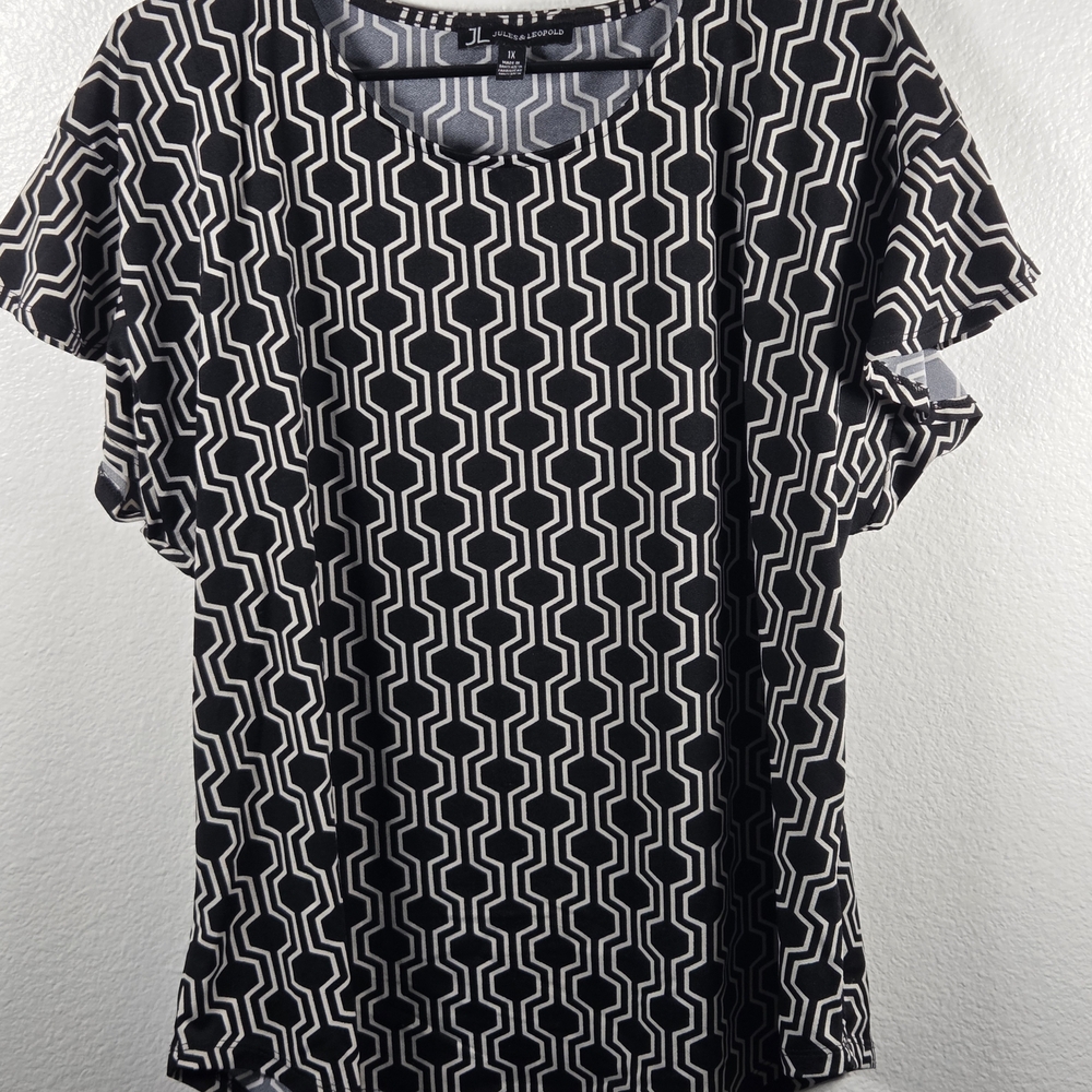Jules & Leopold Black & White Monochrome Geometric Blouse Size 1X
